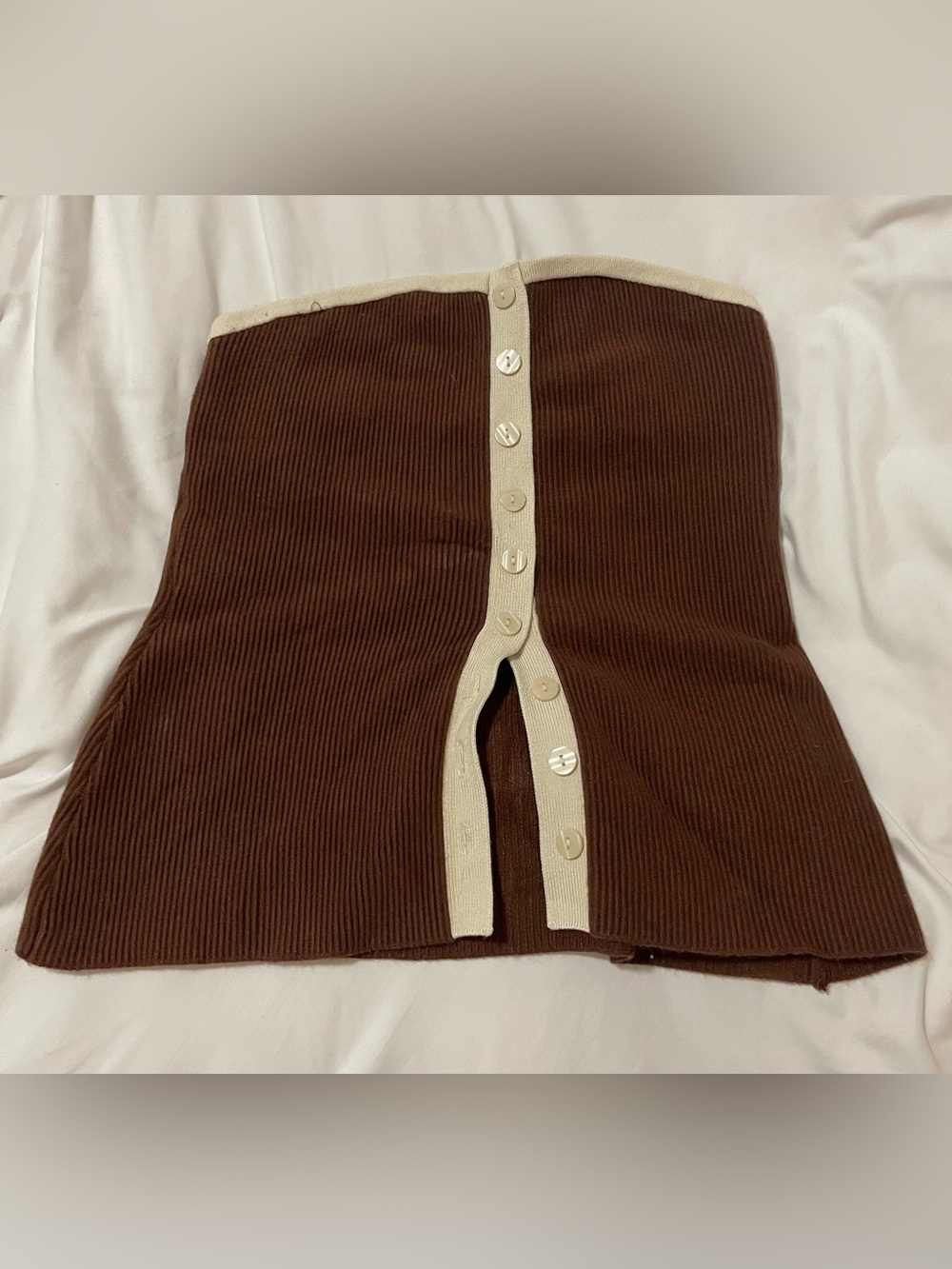 Abercrombie & Fitch Brown Ribbed Top with Cream Trim
